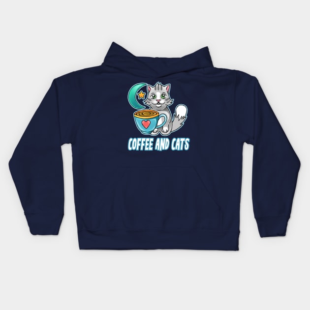 Coffee and Cats funny cute cats coffee lovers Kids Hoodie by dnlribeiro88